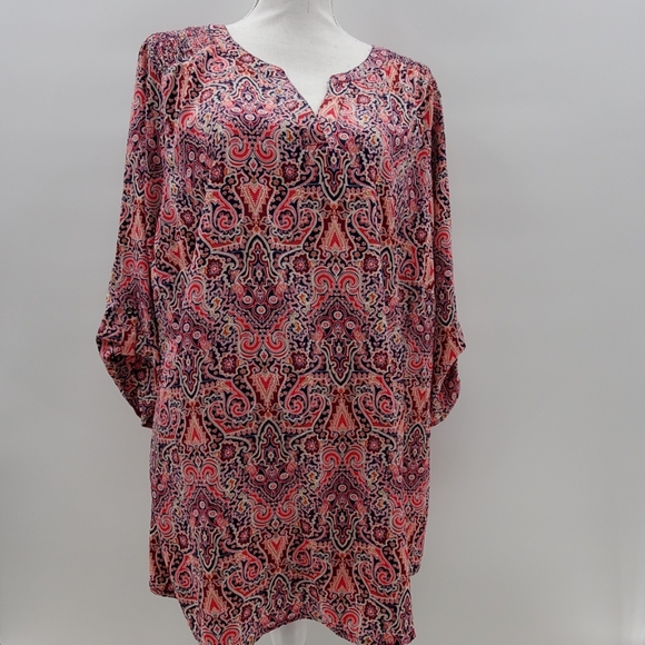 croft & barrow Tops - Croft & Barrow 2X Paisley Print Roll Sleeve Blouse
